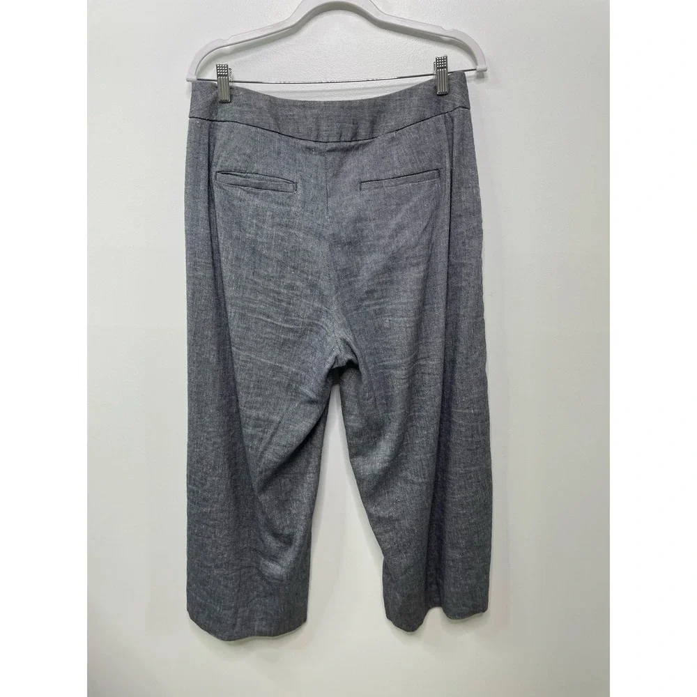 Banana Republic Womens Navy Linen Blend Wide Leg Crop Pants 8 Preppy Office